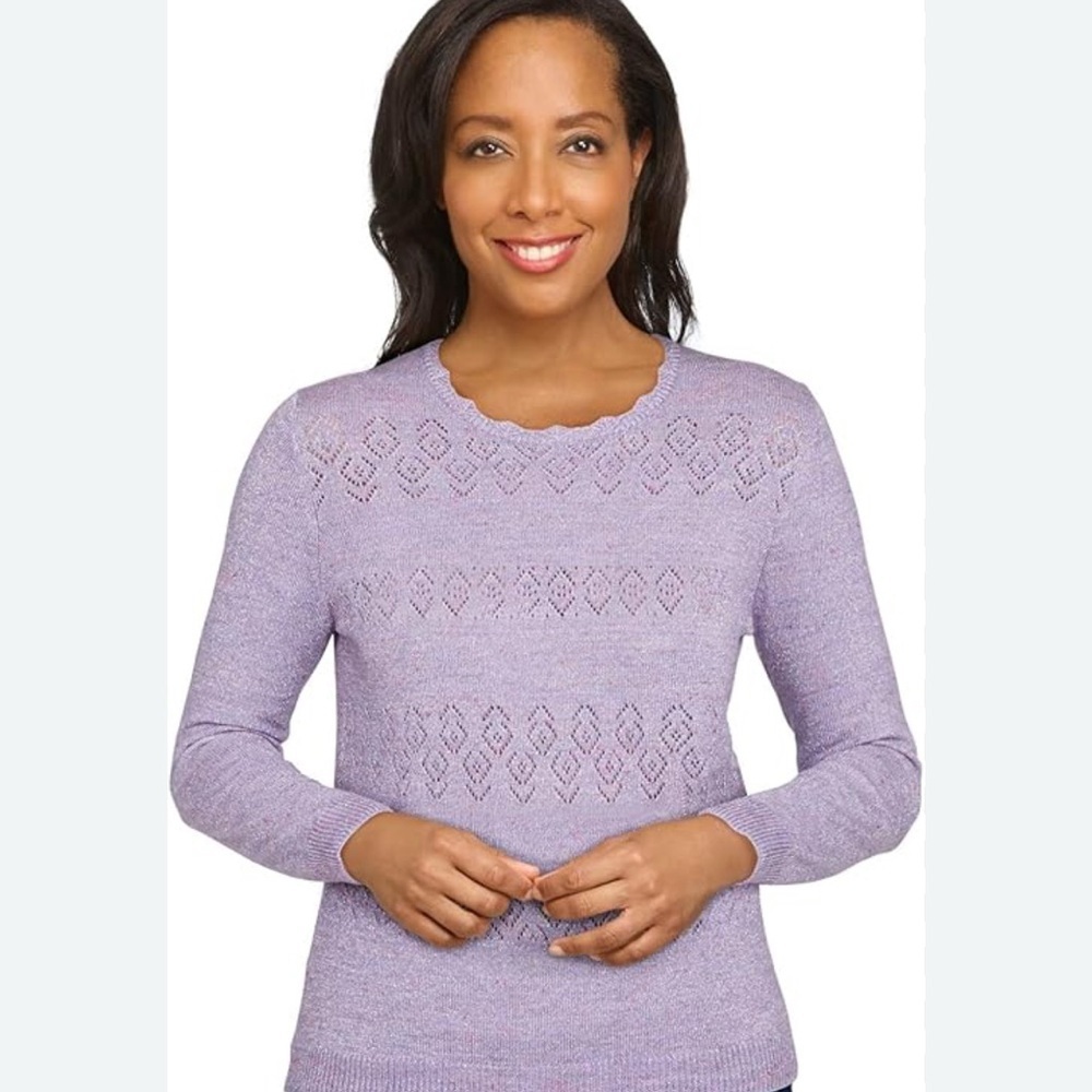 New! Alfred Dunner Petite Lavender Metallic Knit Sweater – Size PL